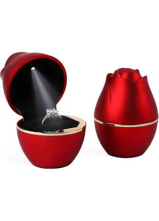 Cutie bijuterii LED trandafir rosu 7.3x5.5cm pentru inel