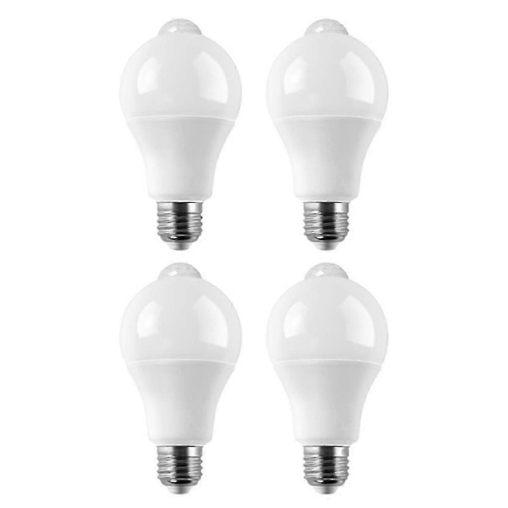 Комплект от 4 LED крушки със сензор за движение, 9W, бял, E27