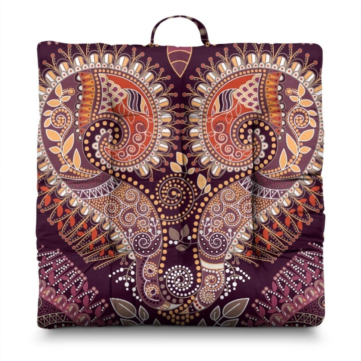 Perna meditatie patrata, model paisley, catifea, 56x56cm
