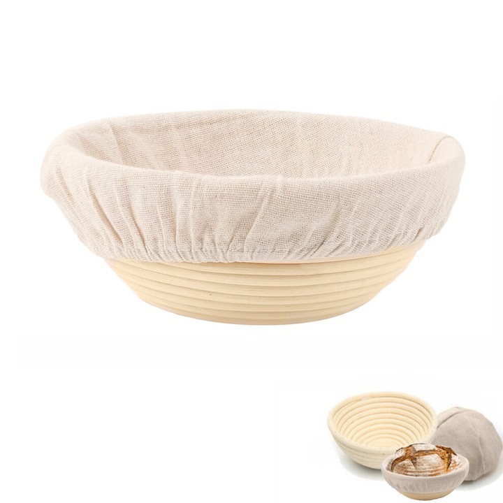 Cos fermentare paine rotund, ratan natural, 30x8cm