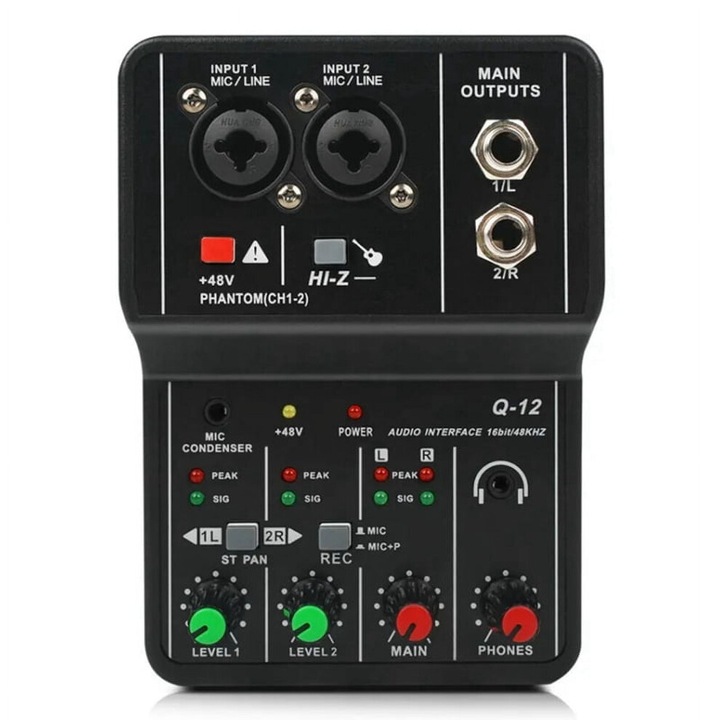 Mixer audio portabil Q-12, monitor chitara electrica, negru