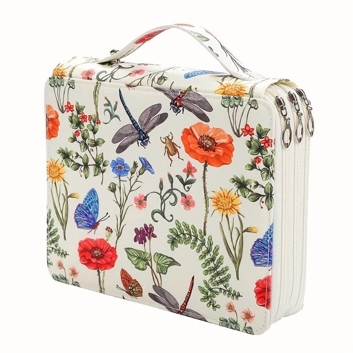 Penar cu 124 sloturi, material twill, capacitate mare, roz, 40x20x5cm