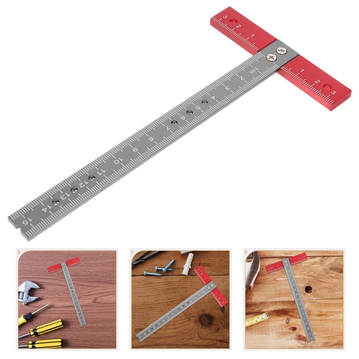 Rigla T aluminiu, precizie, argintiu, 17x8.5x0.5cm
