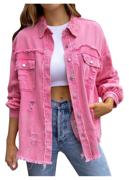 Geaca de blugi supradimensionata, roz, casual, denim, pentru femei, XL INTL