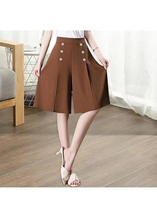 Pantaloni scurti dama, croi larg, subtiri, Caramel, material respirabil, S INTL