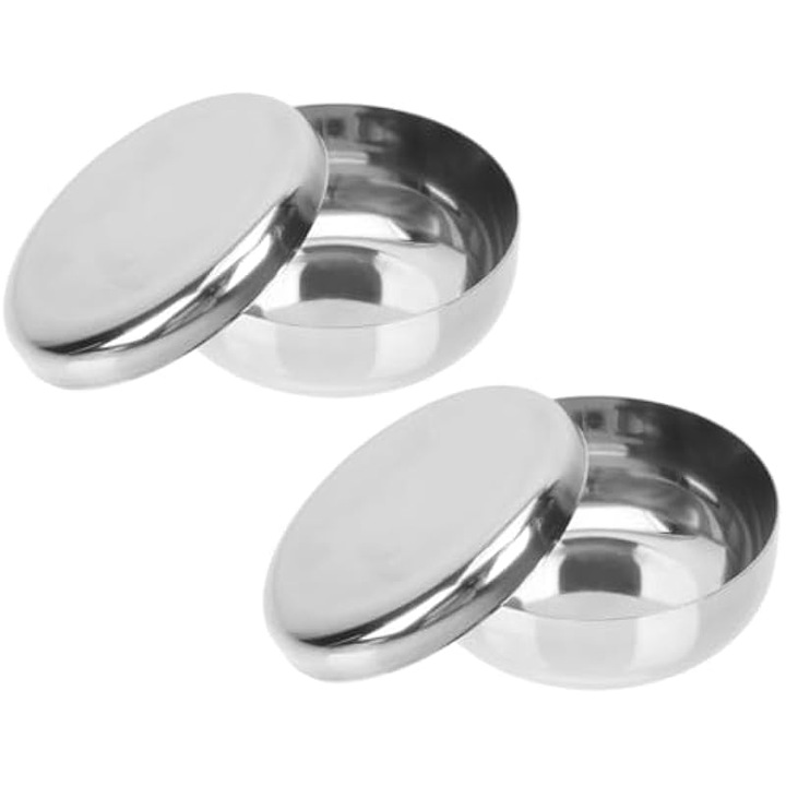 Set 2 boluri orez inox cu capac, 10x10x5cm, argintiu