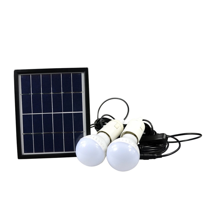 Lampa solara suspendata LED, 2 becuri, alb, 16.5x6x6cm, cablu 5m, IP65 impermeabil