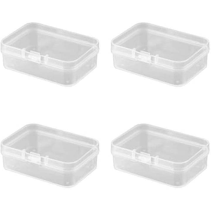 Set 4 cutii depozitare mici, plastic transparent, 9.5x6.5x2.6cm, capac etans