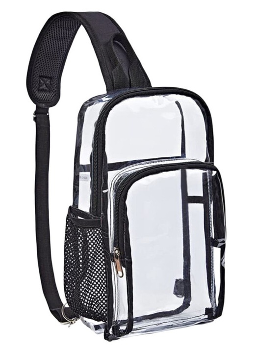 Geanta transparenta crossbody unisex, ajustabila, 18x7.5x30cm