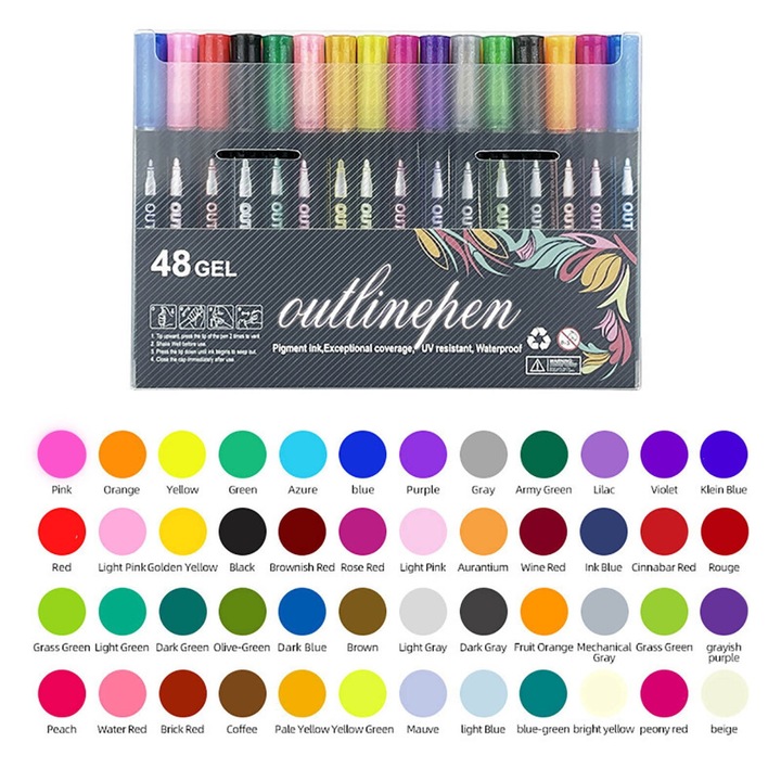 Set markere graffiti metalice, 36 culori, dublu contur, multicolor, 14x1cm