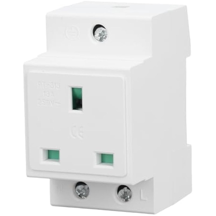 Модулен контакт за DIN шина, 250V 13A, вградена защита, найлонов корпус, монтаж на шина, бял
