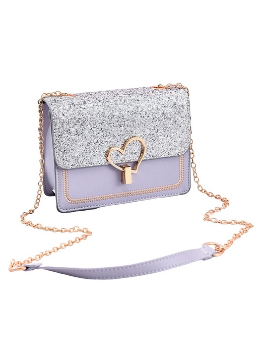 Női mini crossbody táska, PU bőr, csillogó, láncos, 18x14x8cm