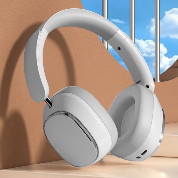 Összecsukható vezeték nélküli Bluetooth 5.4 fejhallgató, fehér, 19.1x17.8x8.45cm, 60 óra üzemidő, zajszűrés