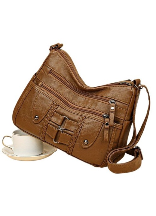 Geanta umar dama retro piele PU, tinte, negru, medie