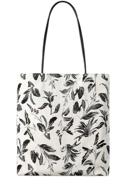 Geanta dama tote din bumbac si in, model floral, buzunar interior, 36x1x47cm