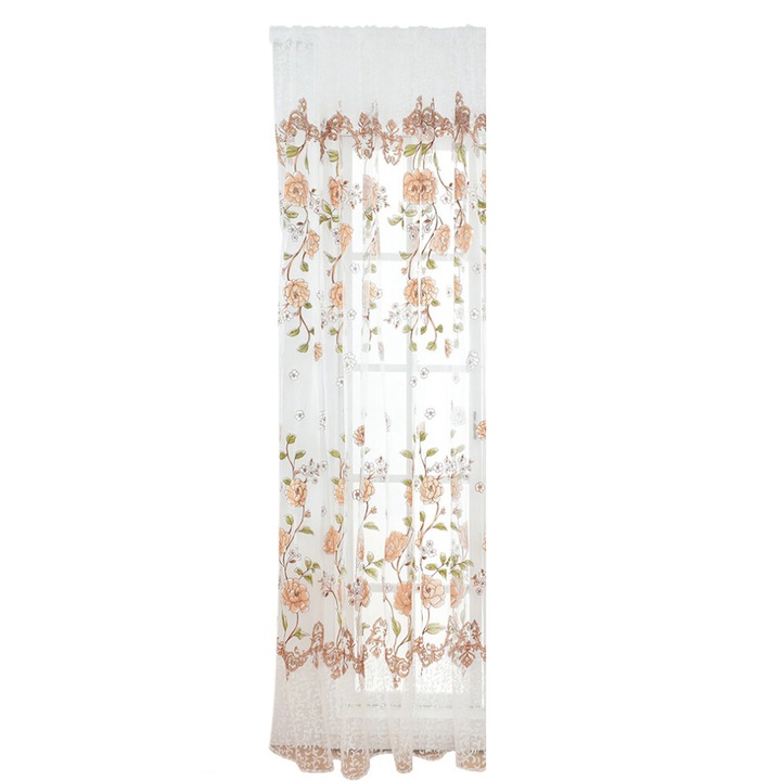 Vintage hímzett barna voile függönyök 100x200cm szett