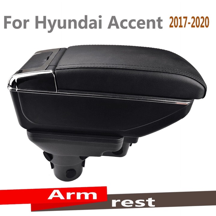 Двойна автомобилна подлакътник с място за съхранение, черен, 2017-2020 Hyundai Accent