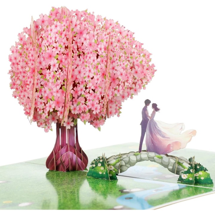 Felicitare aniversare pop-up 3D, design cires inflorit, romantic, 15x20cm