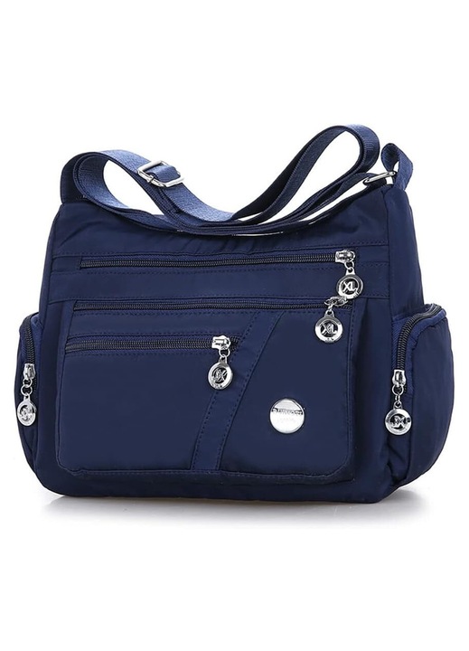 Geanta dama nylon, multi buzunare, capacitate mare, negru, 27x11x20cm