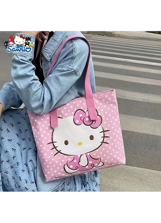 Geanta umar Hello Kitty, roz alb, panza, mare capacitate