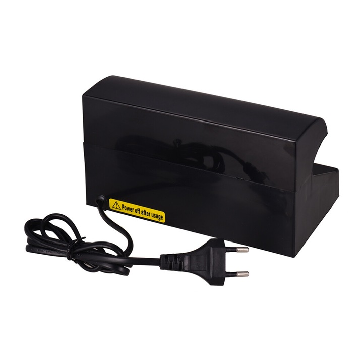 Detector bancnote portabil UV, multiplu valute, negru, 18.2x9.9x9.9cm