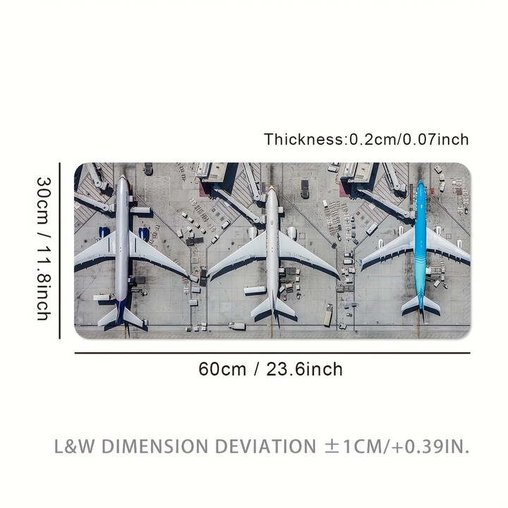 Mousepad mare dreptunghiular, design aeroport, cauciuc, 60x30x0.2cm