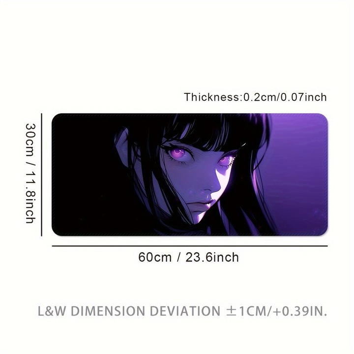 Mousepad mare, 60x30x0.2cm, negru, suprafata neteda, baza antiderapanta