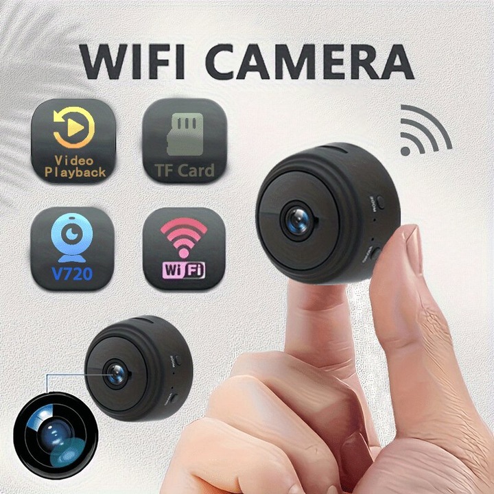 Безжична WiFi смарт камера за наблюдение, компактна, бяла, за интериор