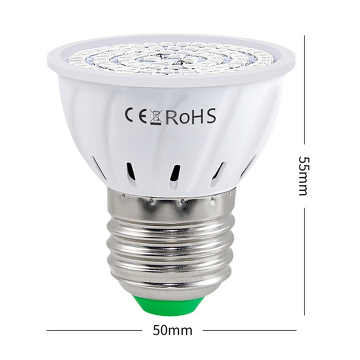 LED izzó beltéri növényekhez, piros-kék spektrum, E27, 50mm