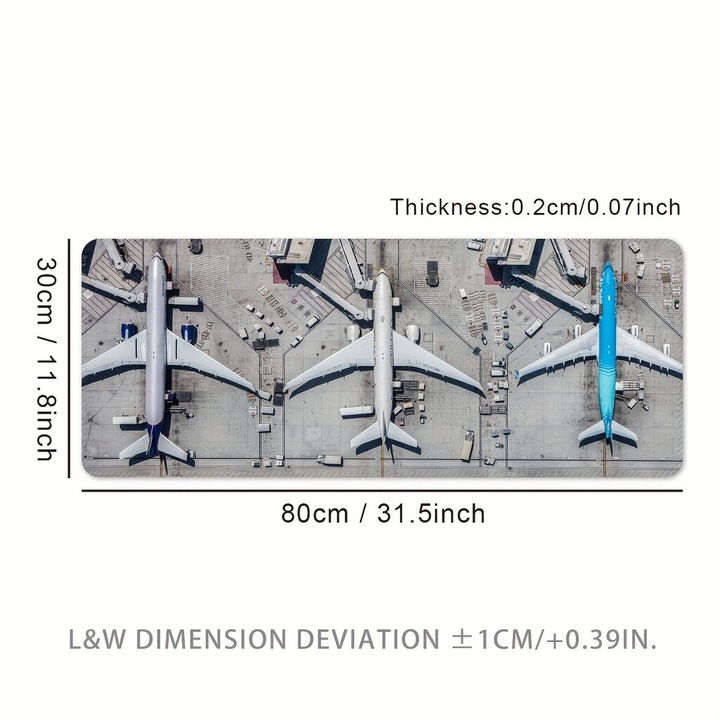 Mousepad mare dreptunghiular, design aeroport, cauciuc, 80x30x0.2cm