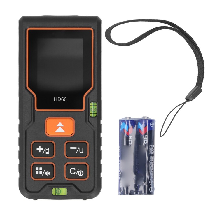 Telemetru laser, 60m, precizie 2mm, ecran LCD iluminat, ABS, interior