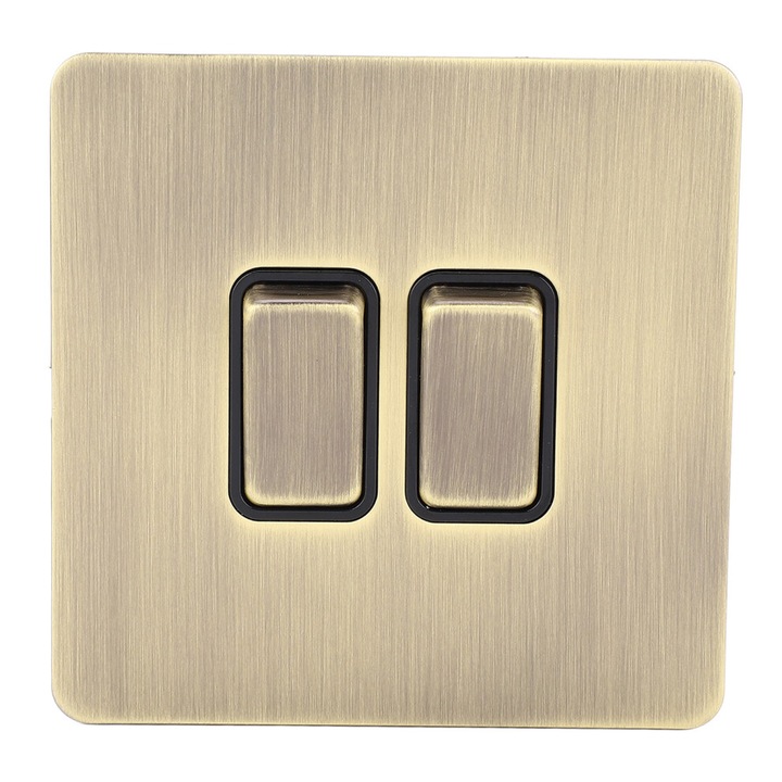 Kétállású kapcsoló, rozsdamentes acél panel, antik bronz textúra, 86x86mm