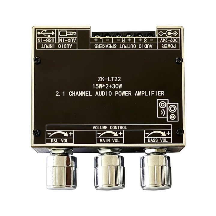 2.1 Bluetooth audio erősítő modul, folyamatos hangszínszabályozás, többféle hangszín, többszínű, 15x15x5cm