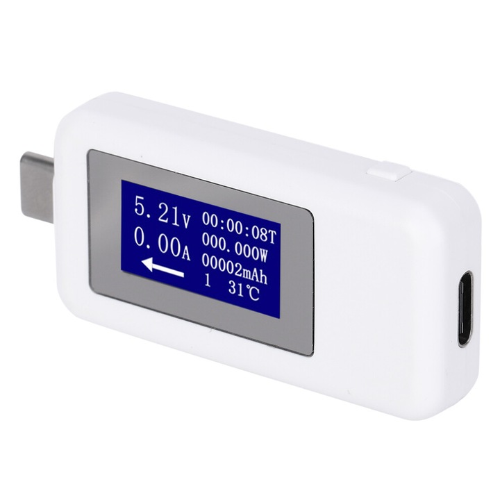 Tester Type-C multifunctional, bidirectional, alb, 0-5.1A, 0-155W
