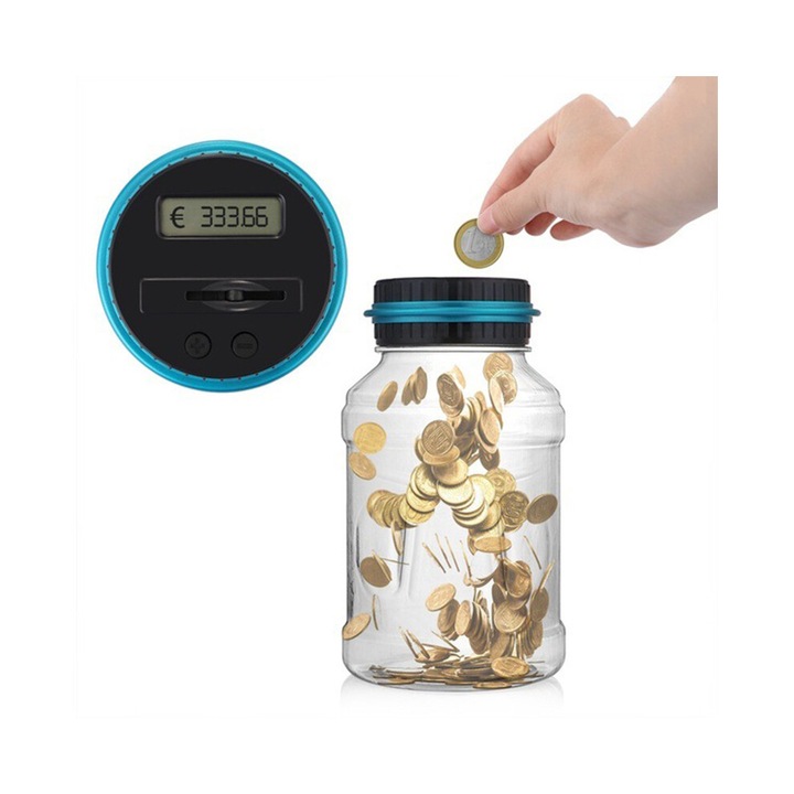 Pusculita digitala cu contor monede, material ABS, ecran LCD clar, capacitate mare