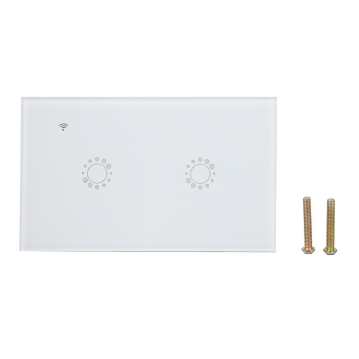 WiFi érintőképernyős okoskapcsoló, 2 csatornás, fehér, 120x76x35mm