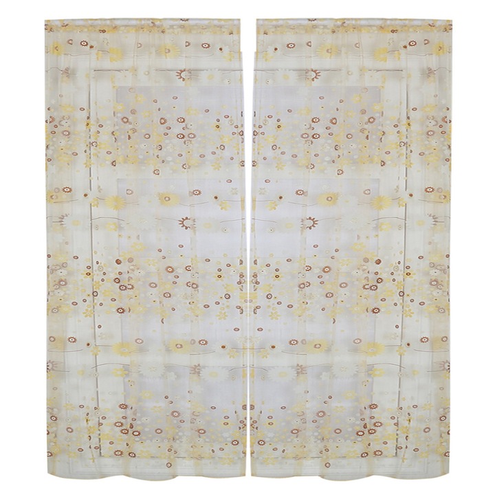 Vintage csipke voile függöny virágos hímzéssel, fehér, 140x250cm