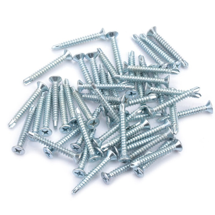 Set 50 suruburi autofiletante cap plat zincate M4.2x13-50mm