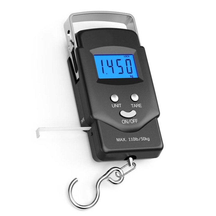 Cantar electronic agatat, precizie ridicata, maner inoxidabil, afisaj iluminat, 0.2-110 lbs