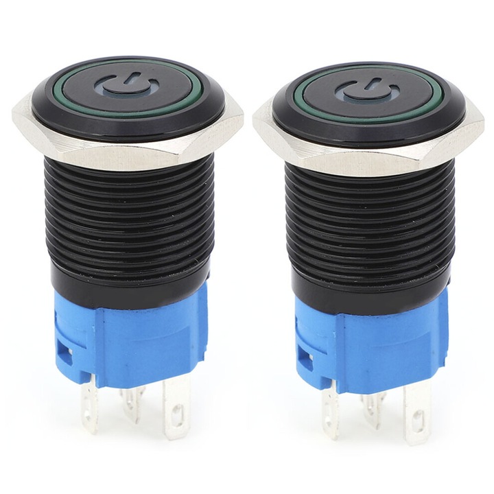 2 db fém önzáró kapcsoló készlet, IP65, zöld LED, 16mm