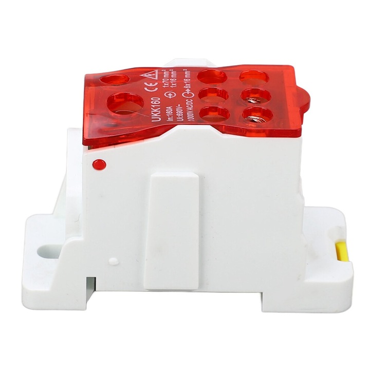 Sorkapocs elosztó doboz 690V 160A, DIN sínre szerelhető, piros, 1x70x16mm, 6x16mm