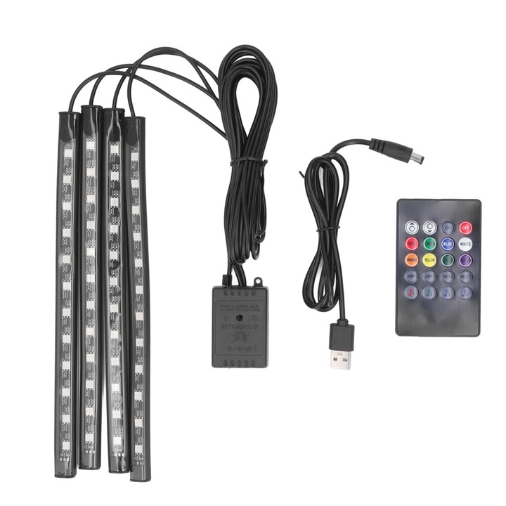 Banda LED RGB 8 culori 48 LED-uri control sunet USB DC5-12V 4x12 LED-uri
