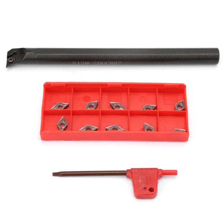 Set scule strung S12M-SDUCR07, 10 insertii DCMT0702, cheie, otel aliaj