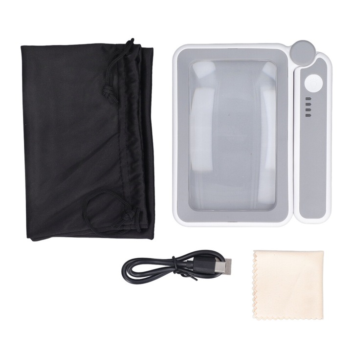 Lupa de mana 4x cu 10 LED-uri, reglabila, reincarcabila, dreptunghiulara, 10x6x2cm