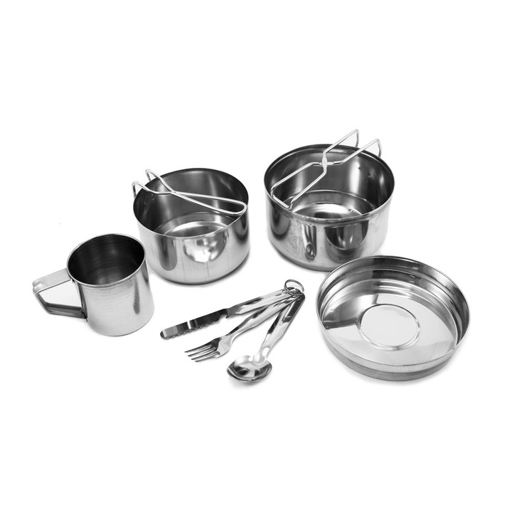 Kemping készlet 7 részes Home Elements, rozsdamentes acél, 1.2l/0.75l, 300ml