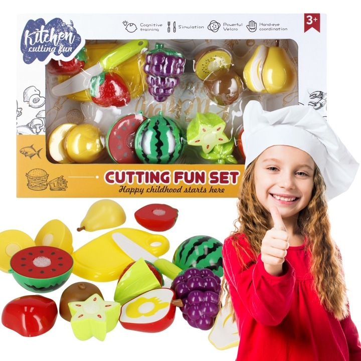 Set de joaca fructe si legume de taiat Mega Creative, 9 piese, multicolor, 30x17x5cm