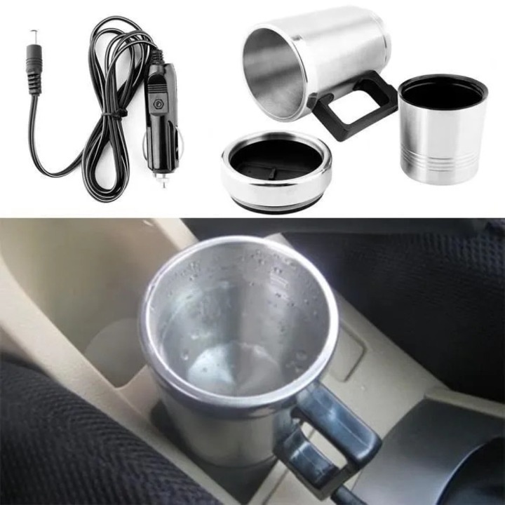 Hordozható elektromos vízforraló, rozsdamentes acél, 350ml+150ml, 12V