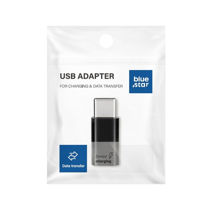 Adapter Micro USB-ről USB Type-C-re, Blue Star, fekete