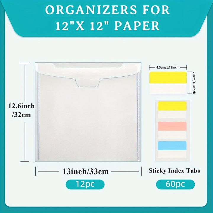 Scrapbook papír rendszerező doboz 12x12 inch, fedél, 30 öntapadós címke