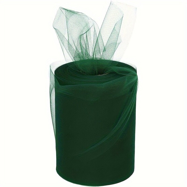 Material textil tul, alb-verde, 15x300cm
